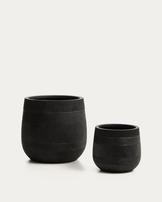 Ensemble Tival de 2 cache-pots effet ciment noir Ø 50 cm/Ø 34 cm