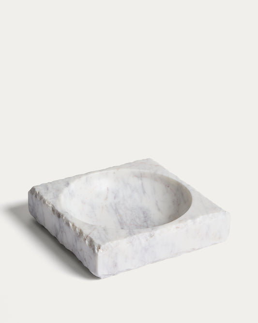 Plateau décoratif Vemi en marbre avec finition brute de couleur blanche 20 x 20 cm