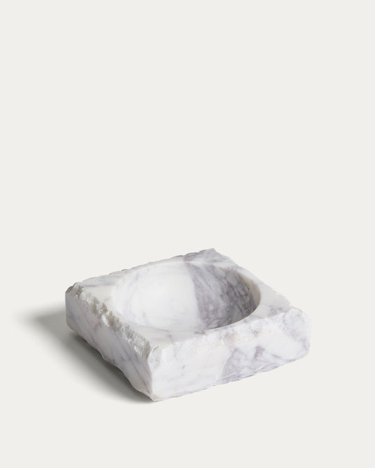 Plateau décoratif Vemi en marbre avec finition brute de couleur blanche 15 x 15 cm
