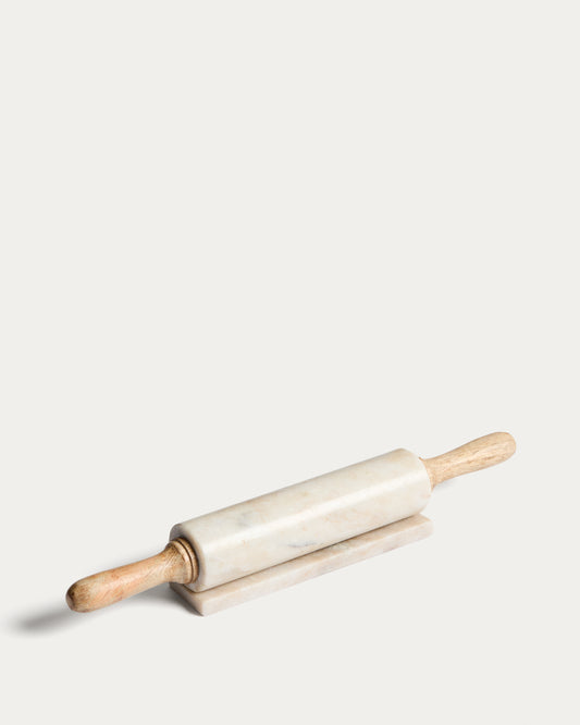 Rouleau à pâtisserie Nolvet en marbre beige et bois de manguier
