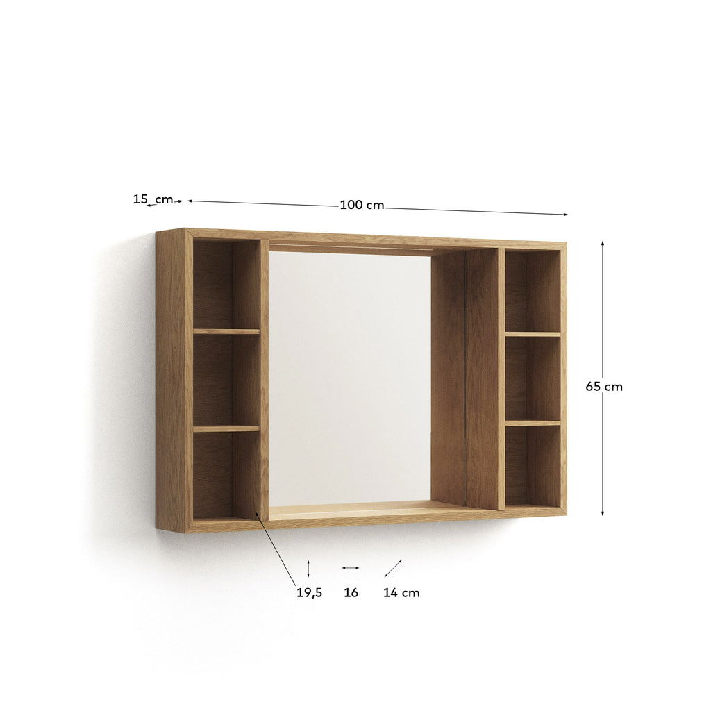Armoire de toilette avec miroir Kenta en bois de teck 100 x 65 cm