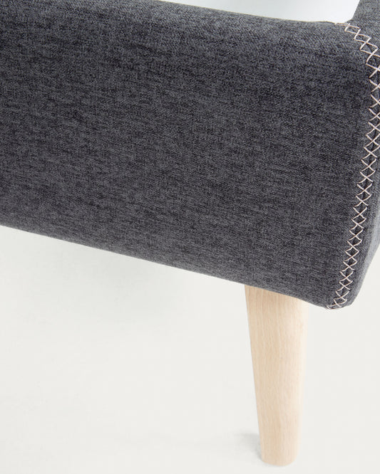 Lit déhoussable Dyla noir avec pieds en bois de hêtre pour matelas de 90 x 190 cm