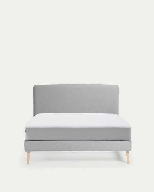 Lit déhoussable Dyla gris avec pieds en bois de hêtre pour matelas de 150 x 190 cm