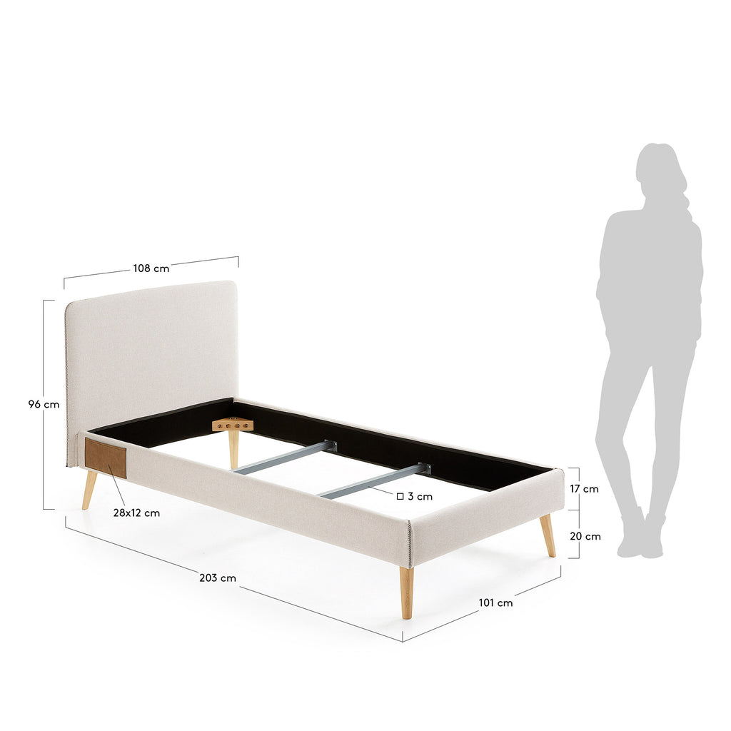 Housse pour lit Dyla beige pour matelas de 90 x 190 cm