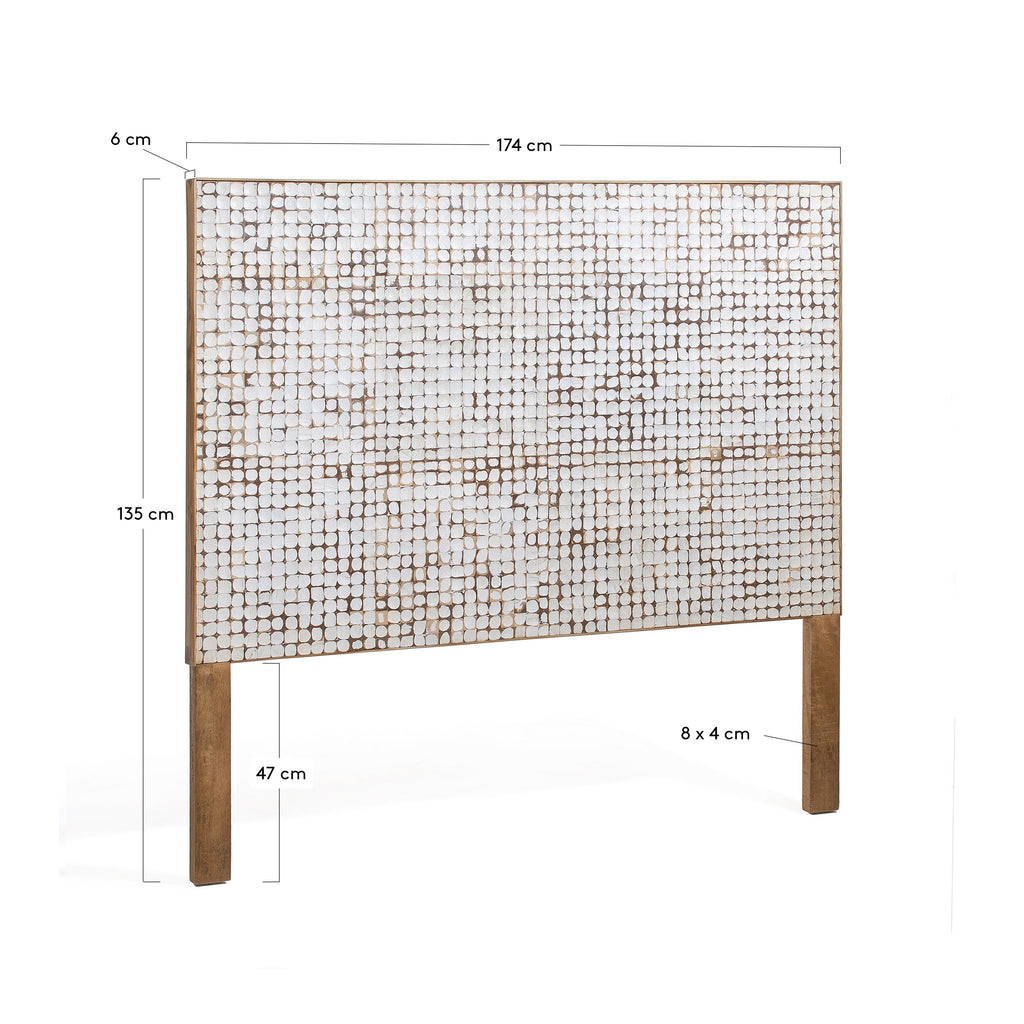 Tête de lit Kron avec pieds en bois de manguier et noix de coco pour lit de 160 cm