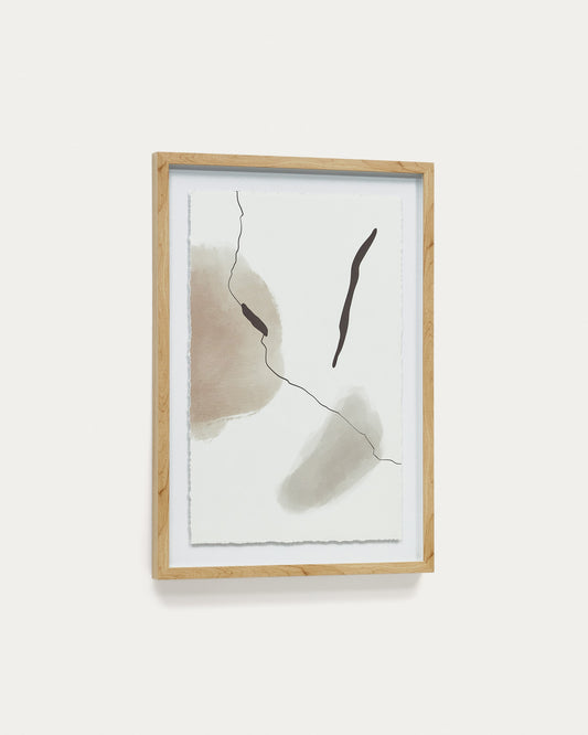 Tableau abstrait Torroella blanc, marron et gris avec rayure noire 50 x 70 cm