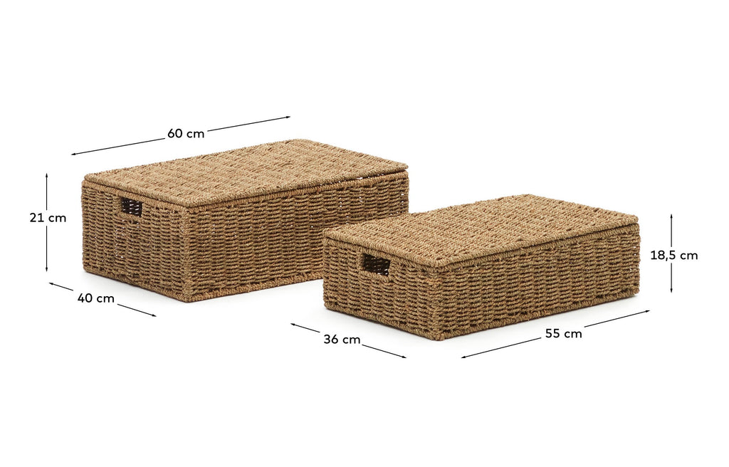 Lot Tossa de 2 boites avec couvercles en fibres naturelles 55 x 36 cm / 60 x 40 cm