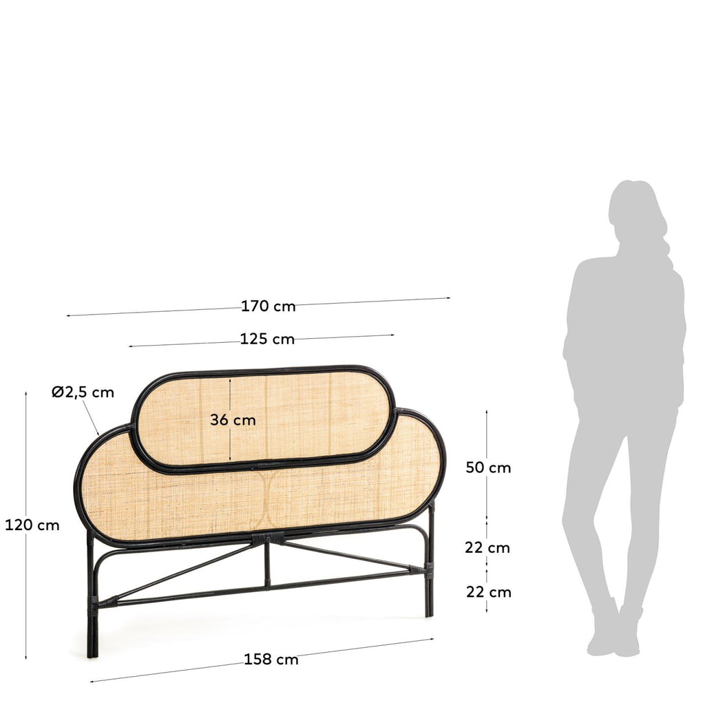 Tête de lit Lalita en rotin avec finition noire pour lit jusqu’à 160 cm