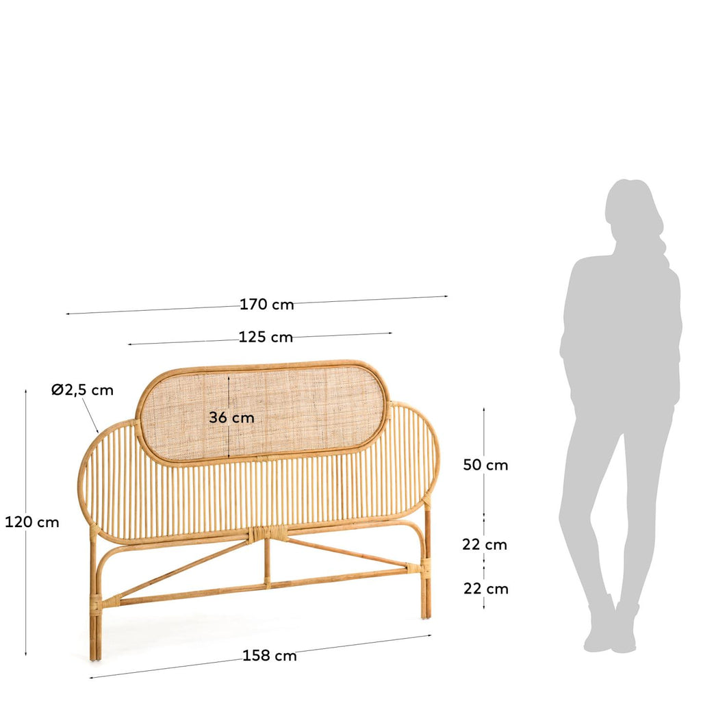 Tête de lit Lalita en rotin avec finition naturelle pour lit de 160 cm