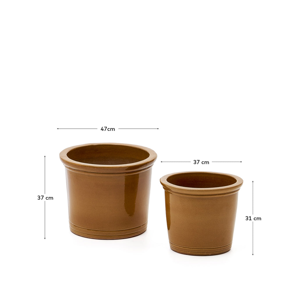 Ensemble Presili de 2 pots de fleurs en céramique, finition moutarde vernissée Ø 37 / 47 cm