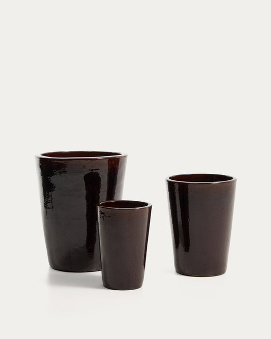 Ensemble Rotja de 3 pots de fleurs en terre cuite, finition grenat émaillée Ø 26 / 35 / 47 cm