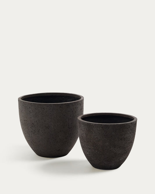 Ensemble Serili de 2 pots de fleurs en ciment et fibre de verre gris foncé Ø 42 cm / Ø 50 cm