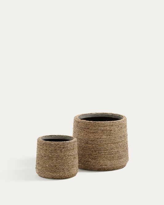 Ensemble Sigal de 2 cache-pots en ciment finition naturelle Ø 24 cm / 31 cm
