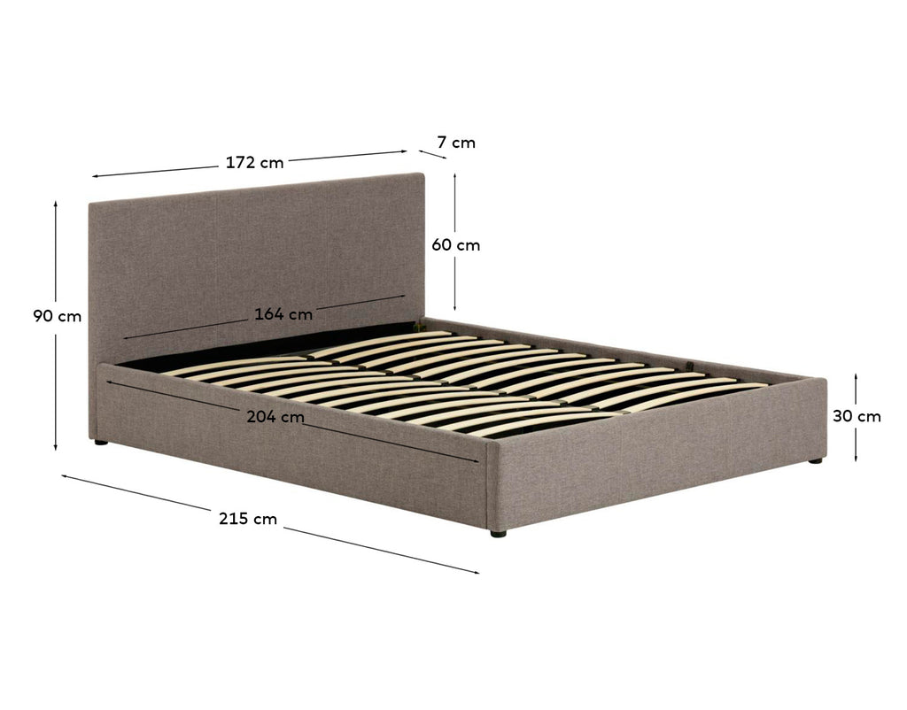 Lit Nahiri gris avec coffre relevable pour matelas de 160 x 200 cm