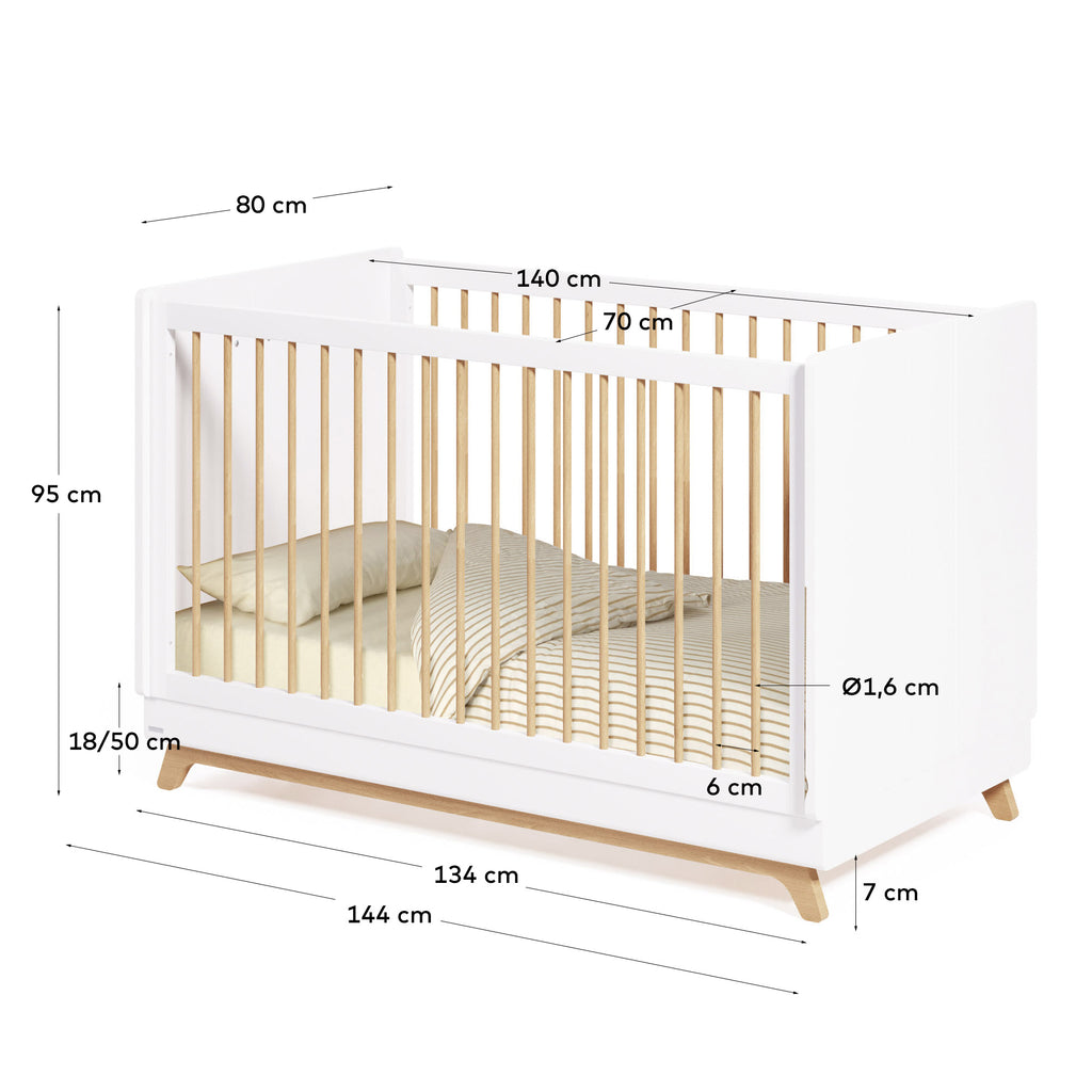 Lit bébé évolutif Maralis en bois de hêtre avec finition blanche 70 x 140 cm