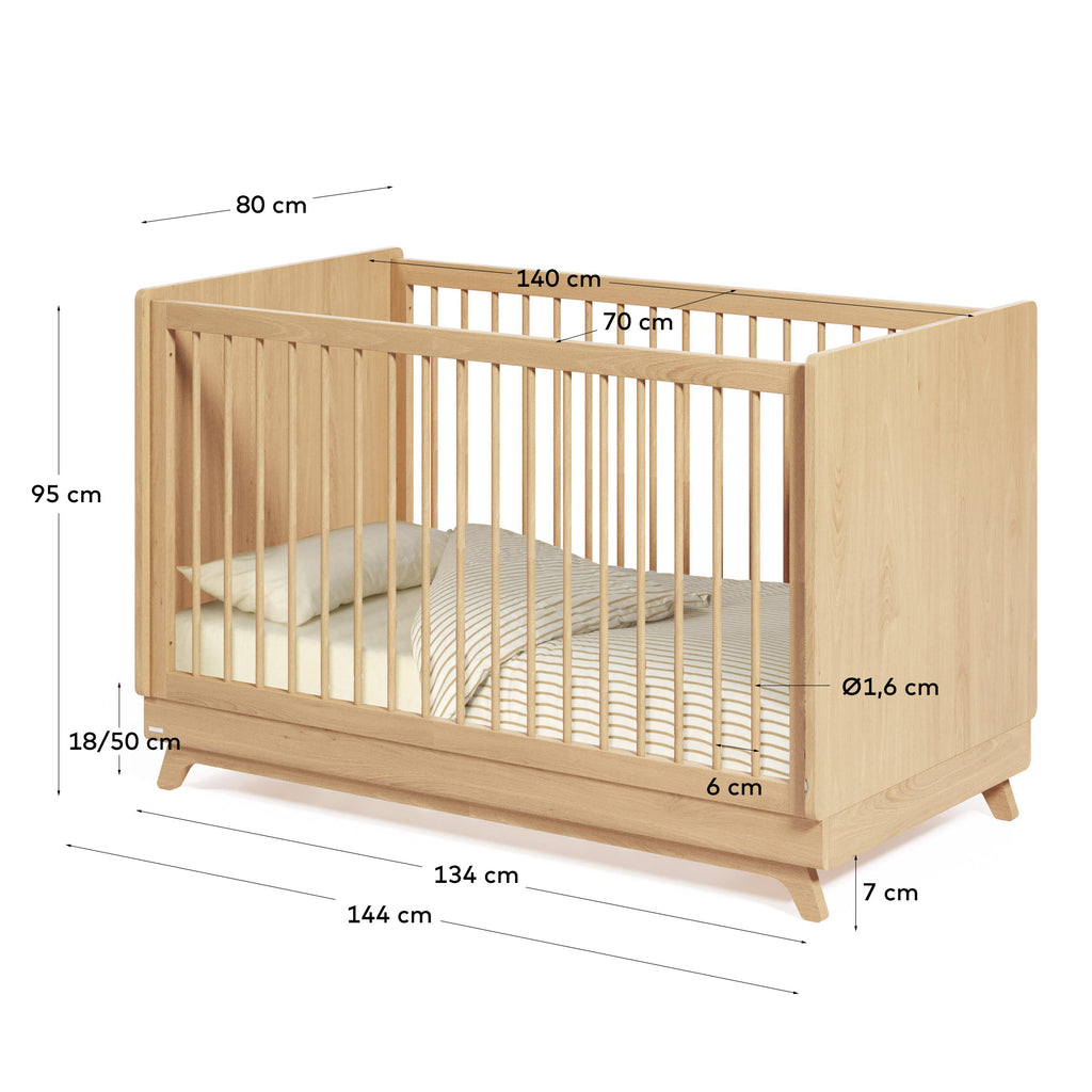 Lit bébé évolutif Maralis en bois de hêtre 70 x 140 cm