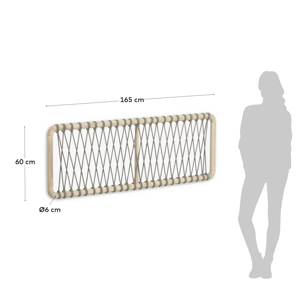 Tête de lit Aberash en bois de mindi massif et corde grise pour lit jusqu’à 160 cm