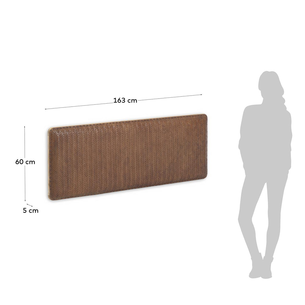 Tête de lit Natesa en bois de teck massif et cuir pour lit jusqu’à 160 cm