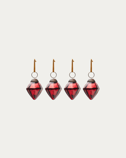 Set de 4 pièces de décoration à suspendre Argin en verre recyclé rouge 6 cm