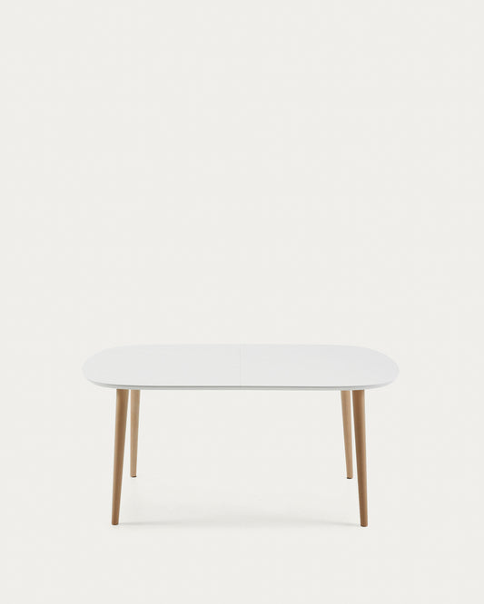 Table extensible Oqui MDF laqué blanc et pieds en bois de hêtre 160 (260) x 100 cm