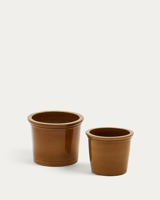 Ensemble Presili de 2 pots de fleurs en céramique, finition moutarde vernissée Ø 37 / 47 cm