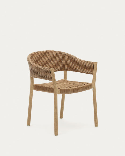 Chaise empilable d’extérieur Pola en bois massif d’eucalyptus et rotin synthétique finition naturelle FSC 100 %