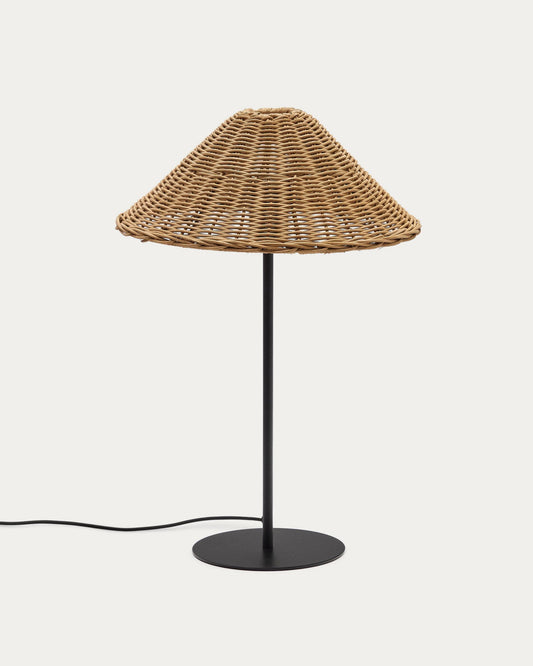 Lampe de table Urania en rotin et métal avec finition peinture noire