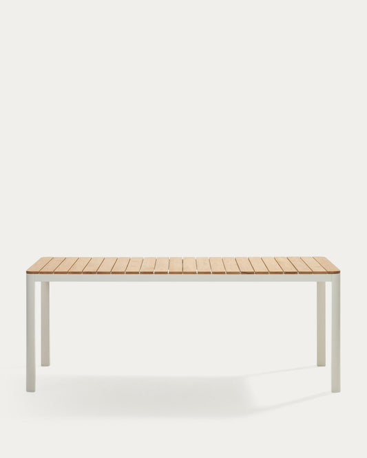 Table 100% d'extérieur Bona bois de teck et aluminium finition blanche 200 x 100 cm