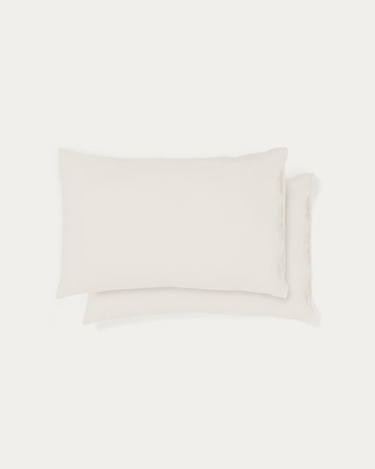 Ensemble Simmel de 2 taies d’oreiller en mélange de lin couleur écrue 50 x 70 cm
