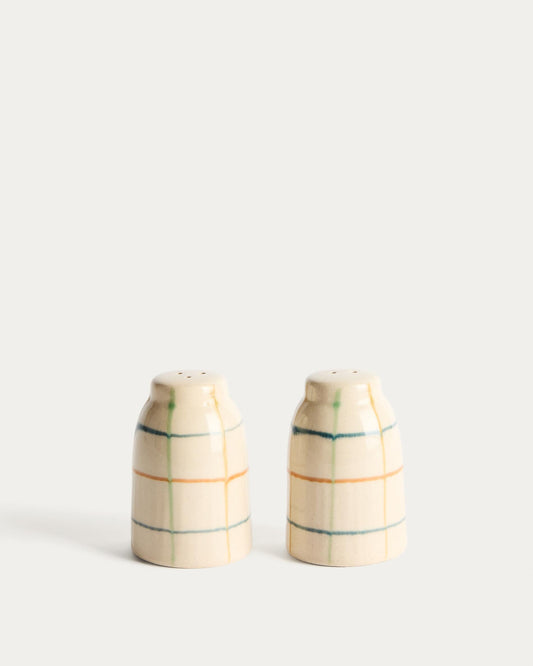 Ensemble Belor salière et poivrier en céramique avec lignes multicolores