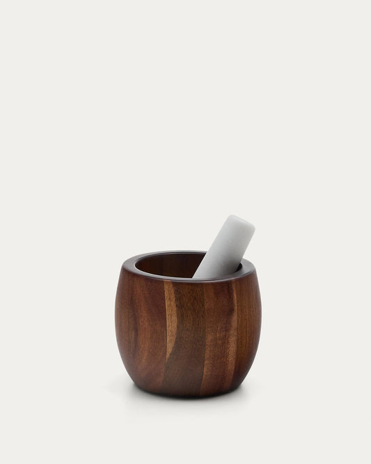 Mortier Tori en bois d’acacia et marbre blanc FSC 100%