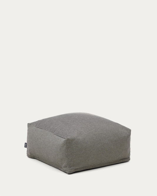 Pouf déhoussable Famara en coton à rayures bleues marines 60 x 60 x 40 cm