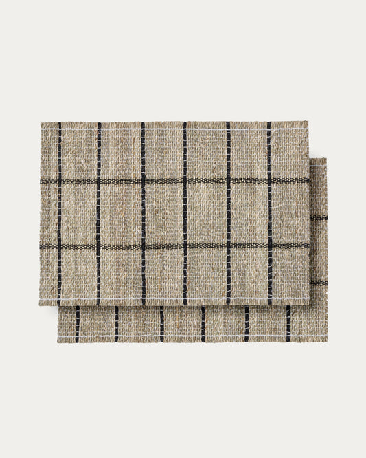 Set Uya de 2 pièces individuelles en fibres naturelles avec finition naturelle et noire  33,5 x 49 cm