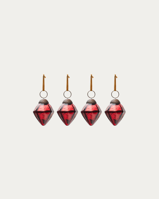 Set de 4 pièces de décoration à suspendre Argin en verre recyclé rouge 6 cm