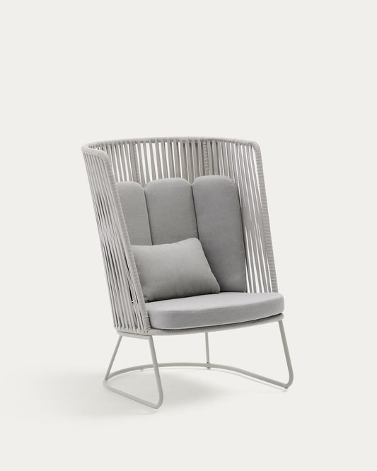 Fauteuil d’extérieur avec dossier haut Saconca en corde et acier galvanisé gris