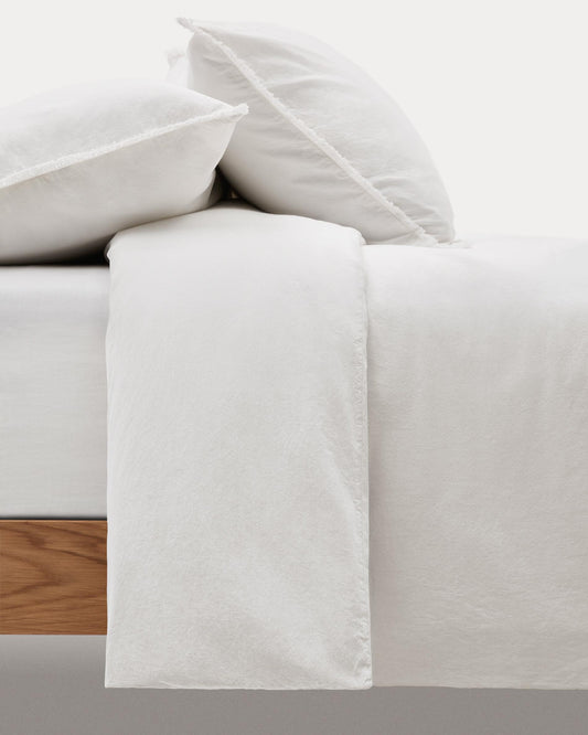 Ensemble Sifinia housse de couette et taies d’oreiller 100 % percale de coton franges couleur écrue lit 180 cm