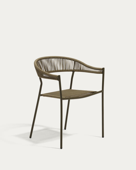 Chaise empilable d’extérieur Futadera en corde synthétique verte et acier finition peinte verte