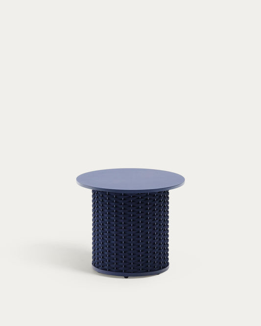 Table auxiliaire d’extérieur Sedalis en aluminium et corde bleue Ø 50 cm