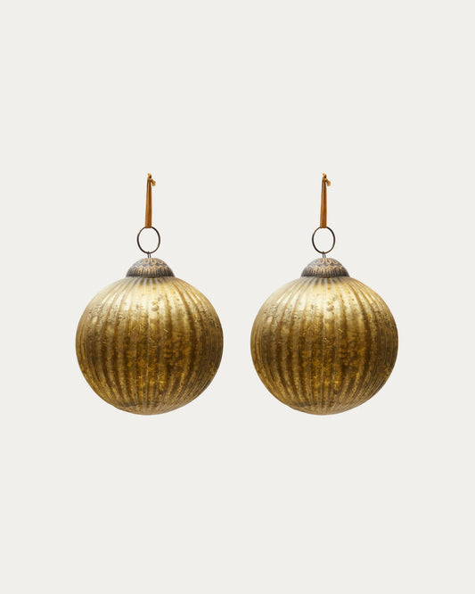 Set de 2 boules de Noël moyennes Elur en verre recyclé doré Ø 10 cm