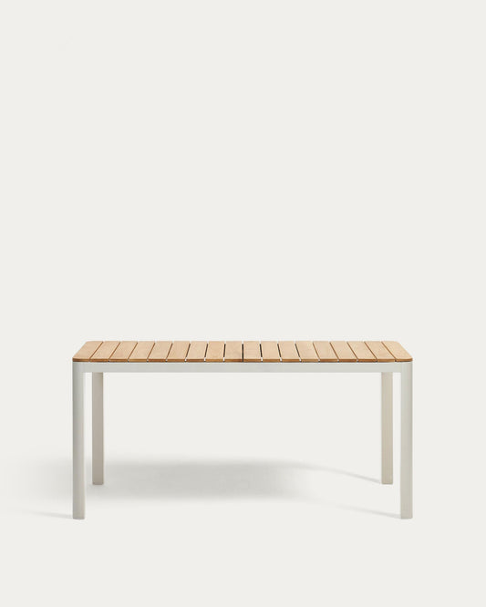 Table 100 % d'extérieur Bona bois de teck et aluminium finition blanche 160 x 90 cm