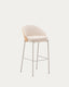 Tabouret Eamy en chenille beige, placage de frêne, finition naturelle et métal beige hauteur 77 cm