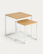 Ensemble 2 tables d'appoint gigognes Yoana en placage de chêne et structure en métal blanc