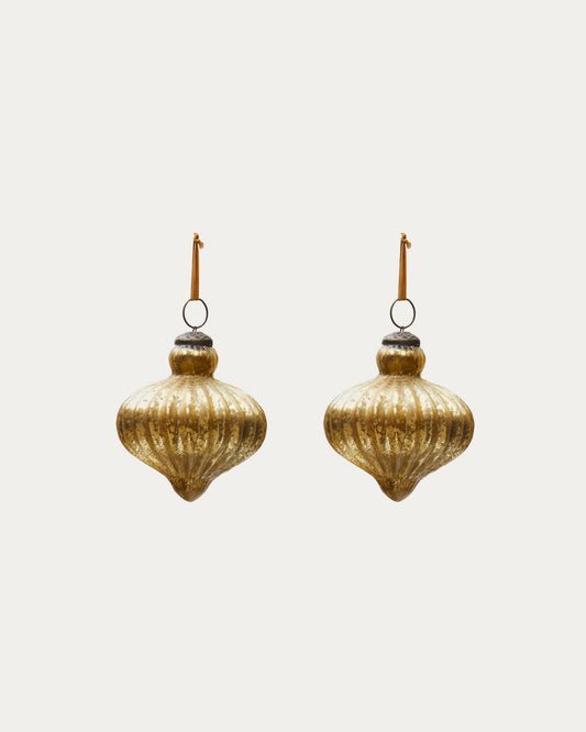 Set de 2 pièces de décoration à suspendre Raj en verre recyclé doré 10 cm