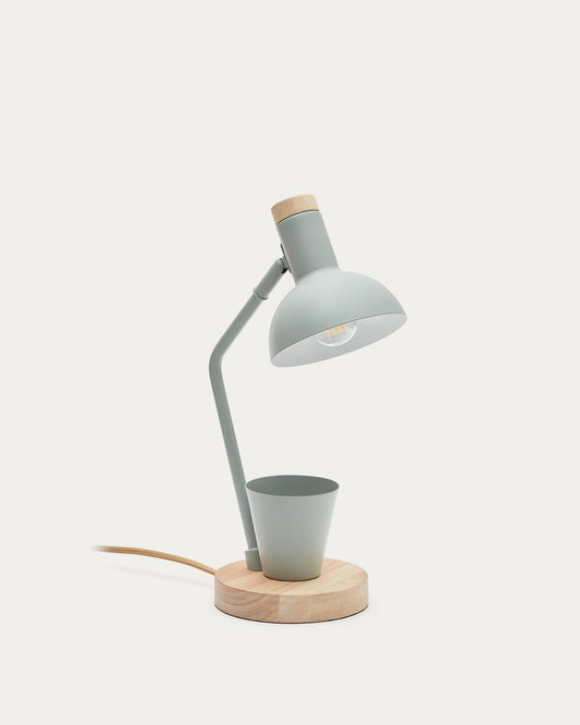 Lampe de bureau Katia en bois et métal vert