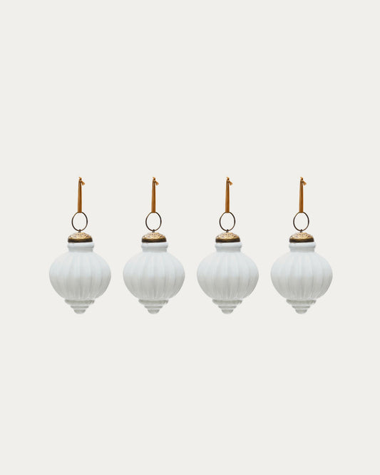 Set de 4 boules de Noël Irlo en verre recyclé blanc Ø 8 cm