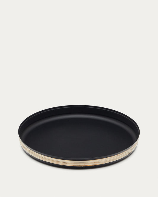 Plateau Shai en acier inoxydable et rotin
