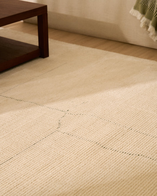 Tapis Lisdan en fibres synthétiques écru avec motif géométrique vert 200 x 300 cm