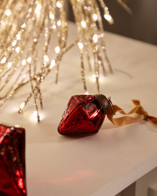 Set de 4 pièces de décoration à suspendre Argin en verre recyclé rouge 6 cm
