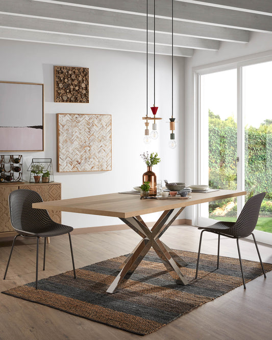 Table Argo 160 cm mélamine naturel pieds en acier inoxydable