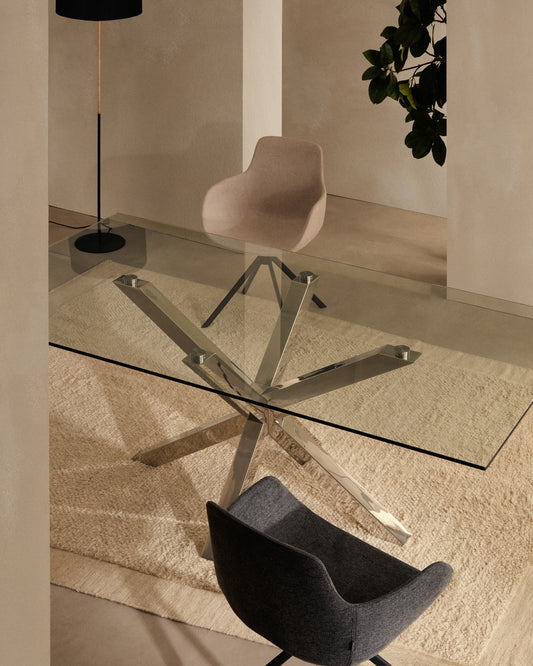 Table Argo en verre et pieds en acier inoxydable 160 x 90 cm